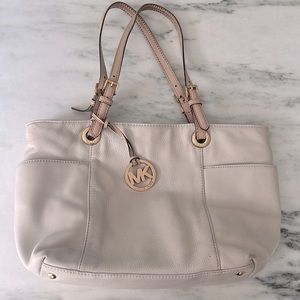 MICHAEL Michael Kors Cream Leather Tote with Gold Hardware